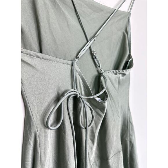 NWT ASTR the Label Size Medium Sage Green Satin Gaia Back Tie Slip Y2k Dress - Picture 6 of 10